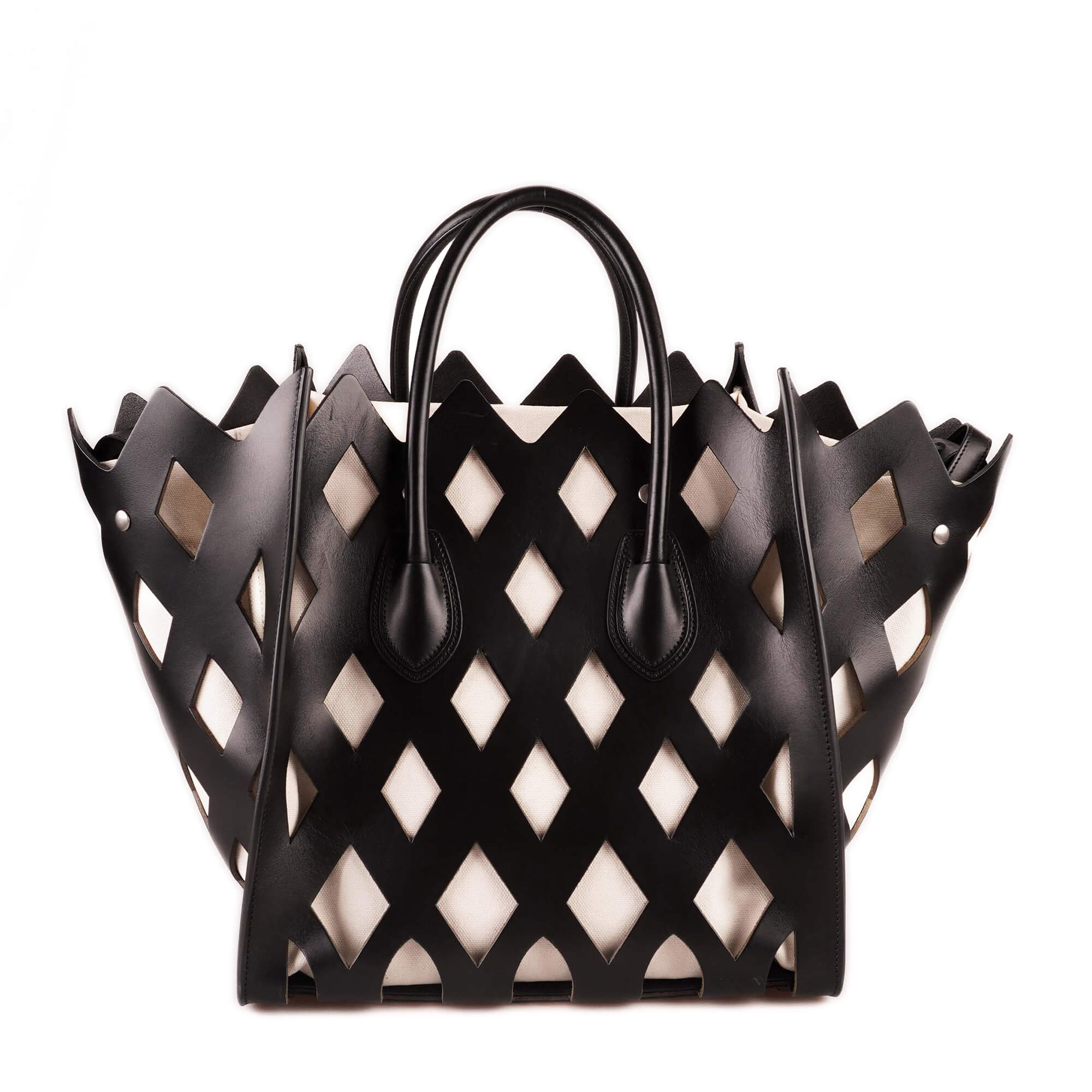 Celine - Black / White Cut Out Leather Medium Phantom Luggage Bag